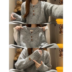 韩系圆领慵懒高级感毛衣女秋冬新款百搭针织衫巨好看上衣AM44图片