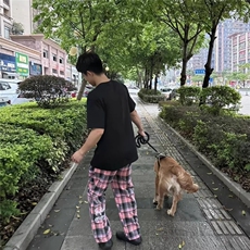 美式慵懒风四季直筒百搭粉色格子裤男阔腿裤日常休闲裤XCK92，男装休闲裤，星座208-5