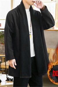 2020冬季中国风开衫加绒加厚亚麻长袖开衫披风男外套D584P105图片