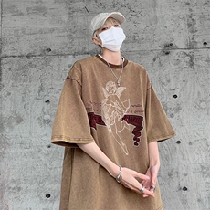 B239-X1025-P38美式字母做旧水洗短袖落肩袖短袖T恤男，男装T恤，星座514-2(原B239)
