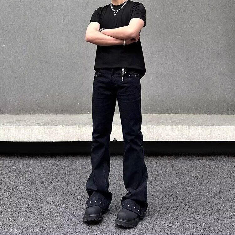 美式复古铆钉设计牛仔裤男女显瘦直筒微喇潮百搭长裤子LB1733-P45,男装牛仔裤,星座1008