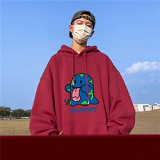 ！秋季重磅宽松大码港风蓝色鬼头印花连帽卫衣LW130-特p35，男装卫衣，星座508（原C305）