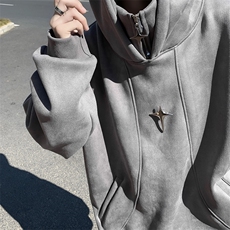 F48-P652024麂皮绒宽松休闲卫衣男春季美式潮牌半拉链连帽外套，男装卫衣，星座512-6