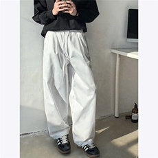 白色休闲裤男士春夏轮廓型堆堆裤直筒运动裤宽松百搭长裤P48，男装休闲裤，电商C306-1