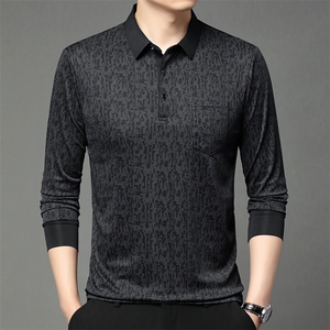 春秋季长袖翻领T恤休闲商务POLO衫口袋上衣男士打底衫宽松男装图片