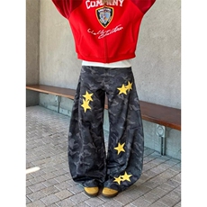 美式高街cleanfit星星迷彩工装牛仔裤男士宽松垂感直筒阔腿裤，男装牛仔裤，四季星座505