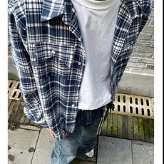 日系格子衬衫男长袖春季新款潮流百搭青少年休闲宽松工装衬衣外套，男装衬衫，星座506A