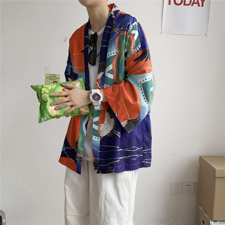 大码风港风外套防晒服和服开衫薄款道袍披风短袖情侣F12/P40，男装防晒衣，电商A221A