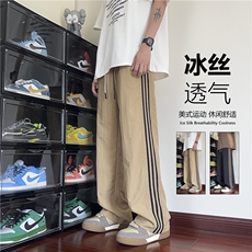 抖音品质夏季新款透气冰丝条纹宽松休闲裤B315-K24153-特p35控68，男装休闲裤，电商B315