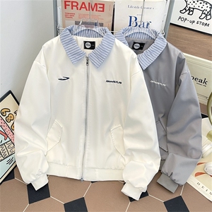 美式覆古拼接格纹假两件飞行夹克男女宽松秋季宽松休闲外套WT223图片