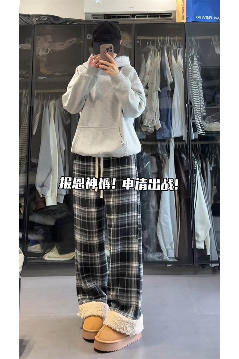 加绒加厚复古格子裤冬慵懒休闲百搭直筒阔腿裤5D2127-TP5598,男装卫衣,电商A102