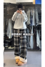 加绒加厚复古格子裤冬慵懒休闲百搭直筒阔腿裤5D2127-TP5598，男装卫衣，电商A102
