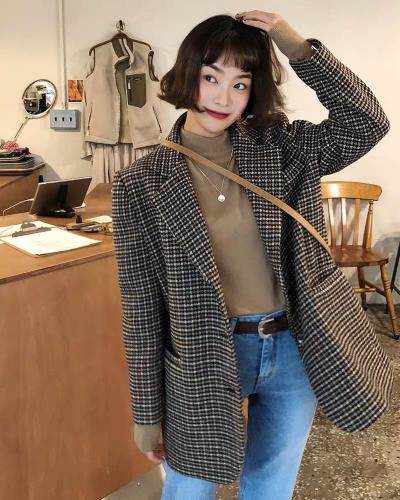 SL2012网红格子百分百羊毛双面呢外套，女装，L·H·X