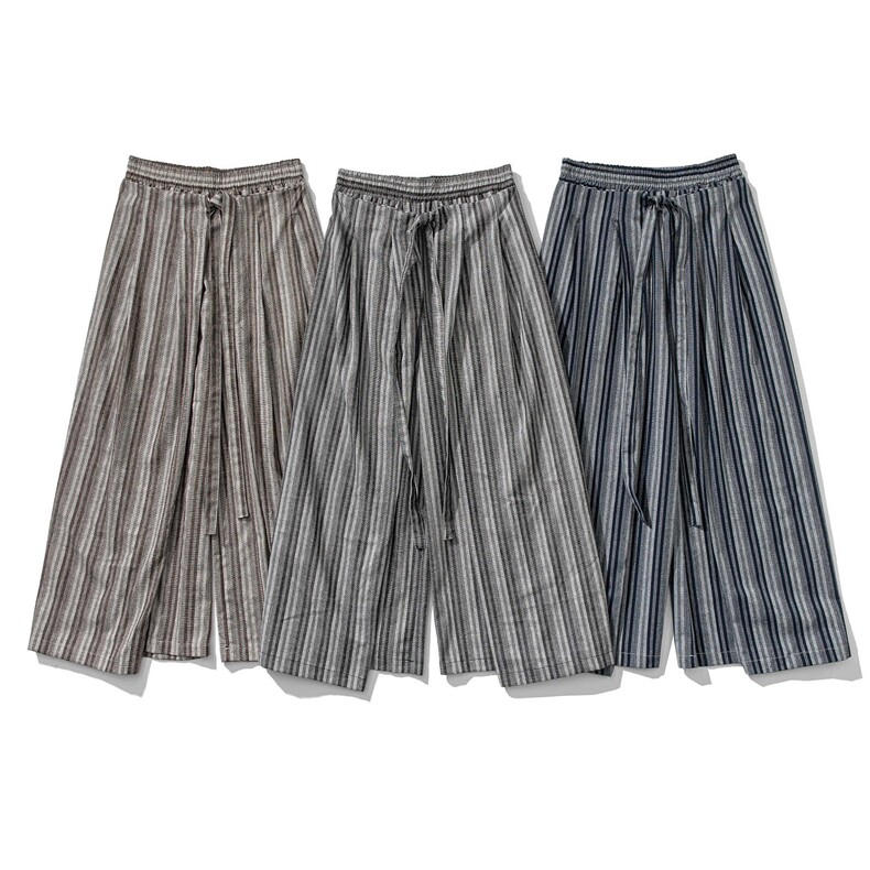 日系条纹阔腿休闲裤棉麻复古民族风裙裤潮牌休闲裤子D536/P75，男装民族服装，星座206（原A221）