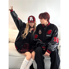 3989-P62潮新款刺绣徽章拼接撞色棒球服外套男女宽松美式，男装T恤，电商B323A
