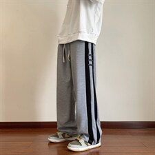 华夫格条纹裤子男高街潮牌直筒裤港风宽松阔腿休闲长裤B5028-P38，男装休闲裤，星座1008-1