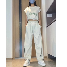 抖音直播男女同款冰丝冲锋裤拉链抽绳直筒长裤A023P40，男装休闲裤，星座1013