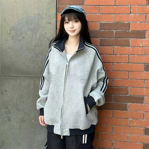 抖音得物高品质26春装美式高街重磅结构拼接织带立领卫衣外套CM42图片