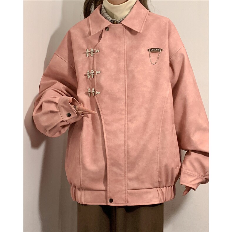 1抖音148大码M-5XL粉色皮衣宽松情侣女夹克男77083P105，女装皮衣，星座226-2