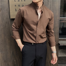 加厚加绒保暖衬衫~新中式立领长袖衬衣华夫格高弹无痕JR6673-P83，男装衬衫，电商A213