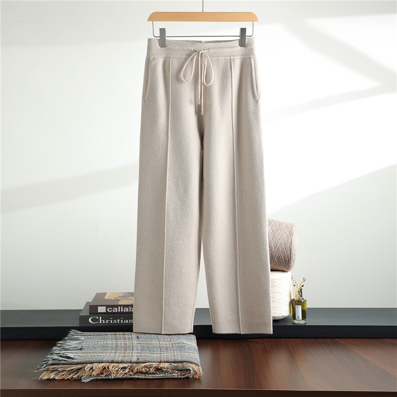 四平加厚中缝线捏折裤子带兜男士100%山羊绒裤宽松型，男装休闲裤，绒之心羊绒