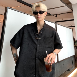 新中式高级感半袖男夏薄款短袖衬衫上衣潮牌痞帅炸街小众衬衣P48图片