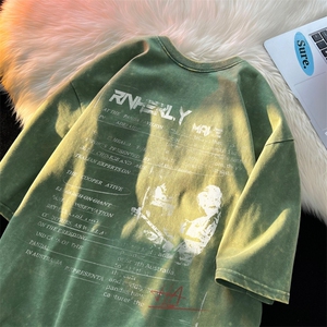 潮牌宽松短袖t恤蜡染美式复古高街水洗做旧517A-2-SX268-P38图片
