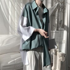 新款夏季禁欲风短剧拼接男士撞色短衬衫 A071-C12-P35图片