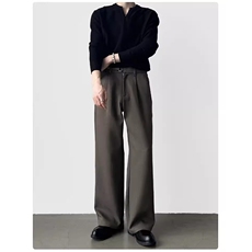 阔腿裤新款复古时尚高腰拖地长裤休闲高级感垂感百搭西装裤-X413，男装西服套装，星座601-1
