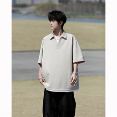 8XL-M假两件V领短袖t恤男夏翻领半袖宽松重磅华夫格大码DT001P40，男装T恤，电商B312