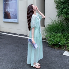 薄荷曼波法式温柔风连衣裙女2025夏季新款减龄气质显瘦设计感长裙，女装连衣裙，2C292