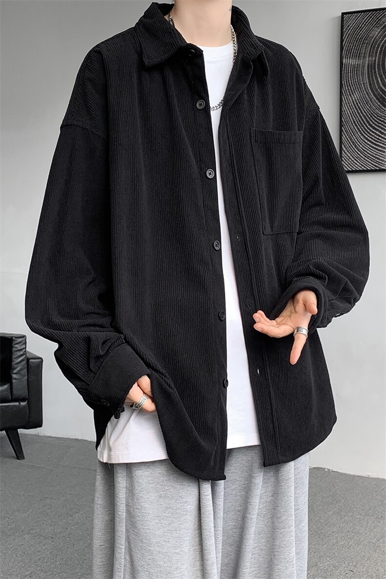 8XL-M灯芯绒衬衫特大码复古秋冬翻领长袖上衣纯色外套CS9001/P58,男装衬衫,电商B238