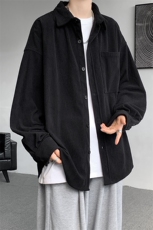 8XL-M灯芯绒衬衫特大码复古秋冬翻领长袖上衣纯色外套CS9001/P58，男装衬衫，电商B238