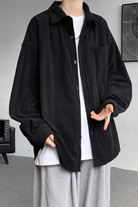 8XL-M灯芯绒衬衫特大码复古秋冬翻领长袖上衣纯色外套CS9001/P58图片