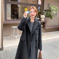 韩版气质双面羊绒大衣套装女2025年秋冬季新款显瘦呢子马甲两件套，女装毛呢外套，1C130