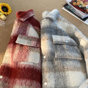 【新增夹棉】MY111-P108控138 夹棉P118毛呢格子红大衣加厚外套图片