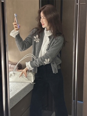 2025年夏季新款两朵小花针织上衣时尚休闲通勤百搭，女装针织衫/毛衣，隆秋羊绒