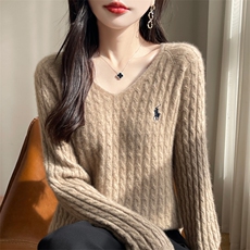 时尚百搭女士羊毛衫羊毛秋冬保暖舒适简约V领毛衣，女装羊毛衫，昭美羊绒