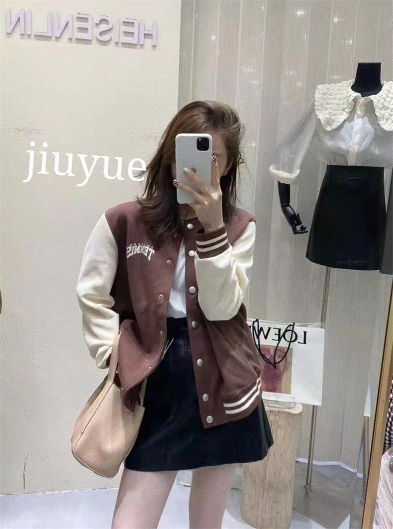 现货秋季新款拼色字母夹克棒球服外套,女装其它,九月