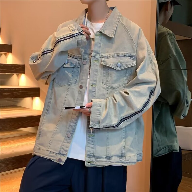 牛仔外套男女春秋复古港风chic潮拉链设计感小众夹克8887 P59图片
