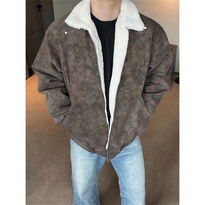 现货冬季美拉德毛领雾面PU皮棉服加绒加厚保暖百搭设计款情侣棉衣,男装棉衣,电商A443