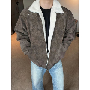 现货冬季美拉德毛领雾面PU皮棉服加绒加厚保暖百搭设计款情侣棉衣图片