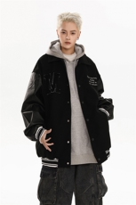 港风美式潮牌拼接袖字母翻领棒球服夹克XZ213-JK9903-P108控128，男装夹克，星座213