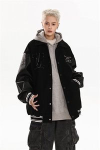 港风美式潮牌拼接袖字母翻领棒球服夹克 XZ213-JK9903-P108控128图片