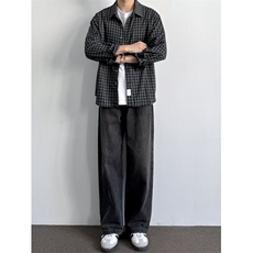 1506-1/C30831/P41复古磨毛格纹翻领衬衫长袖宽松通勤休闲外套，男装衬衫，星座1506-1
