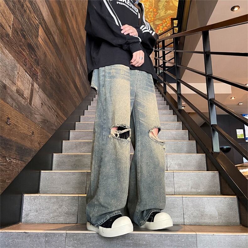 水洗潮牌直筒休闲裤子春季宽松美式阔腿牛仔裤高腰拖地长裤女有货,男装牛仔裤,星座302B-2