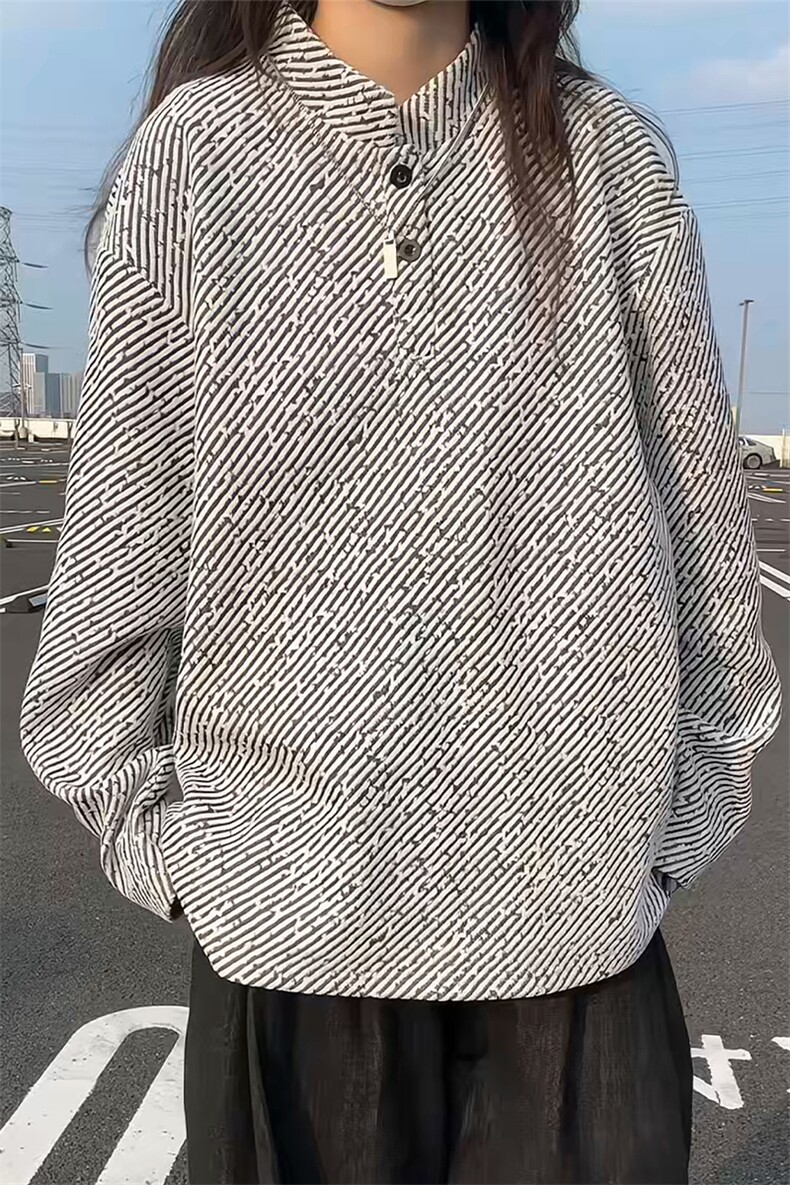 现货复古亨利领斜纹银丝雪尼尔大码长袖T恤男T24538-特P28控58,男装T恤,电商A001