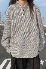 现货复古亨利领斜纹银丝雪尼尔大码长袖T恤男T24538-特P28控58，男装T恤，电商A001