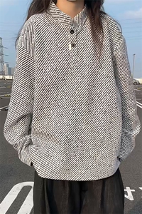 现货复古亨利领斜纹银丝雪尼尔大码长袖T恤男T24538-特P28控58图片