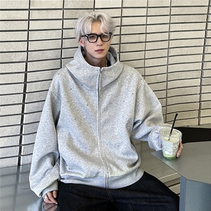 小众设计金属点缀连帽开衫卫衣宽松复古纯色夹克JK605-P78图片